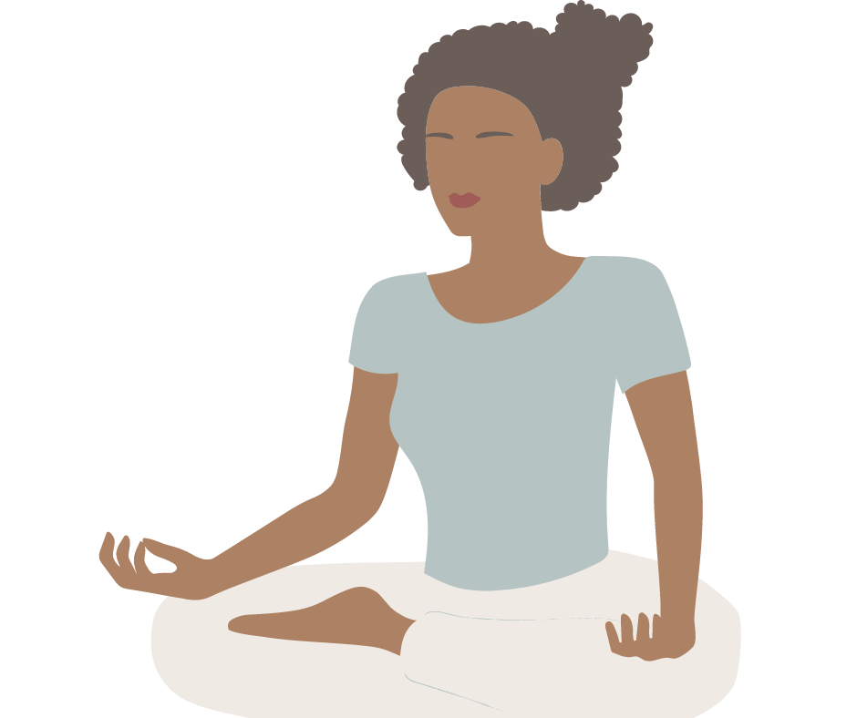 Frau sitzt in einer Yogapose auf dem Boden